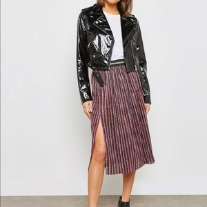 Topshop Metallic Plisse Striped Midi Skirt
